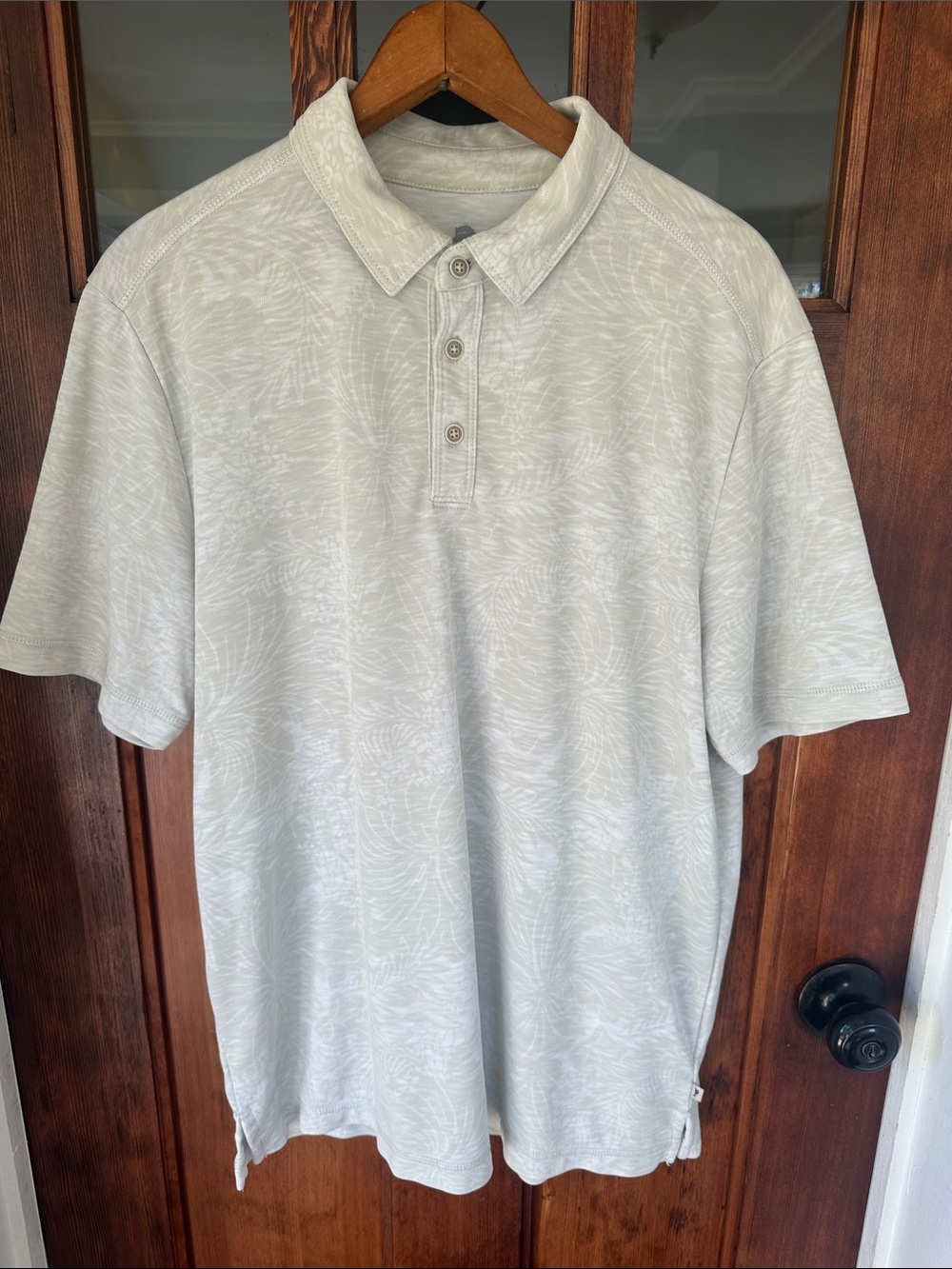 Tommy Bahama Tencel Palm Leaf Jacquard Polo Shirt - Grey / Beige, Men's L